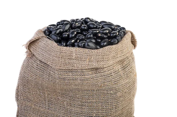 Saco Yute Con Legumbres Negras — Foto de Stock