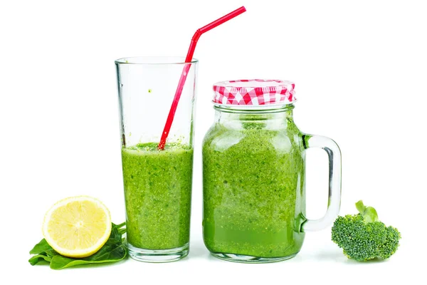 Glass Homemade Spinach Broccoli Smoothie — Stock Photo, Image
