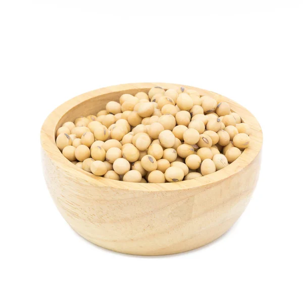 stock image Soybeans in a wooden bowl on a white background