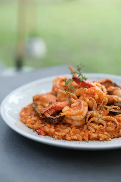 Risotto Mariscos Con Camarones Mejillones Calamares Comida Italiana — Foto de Stock