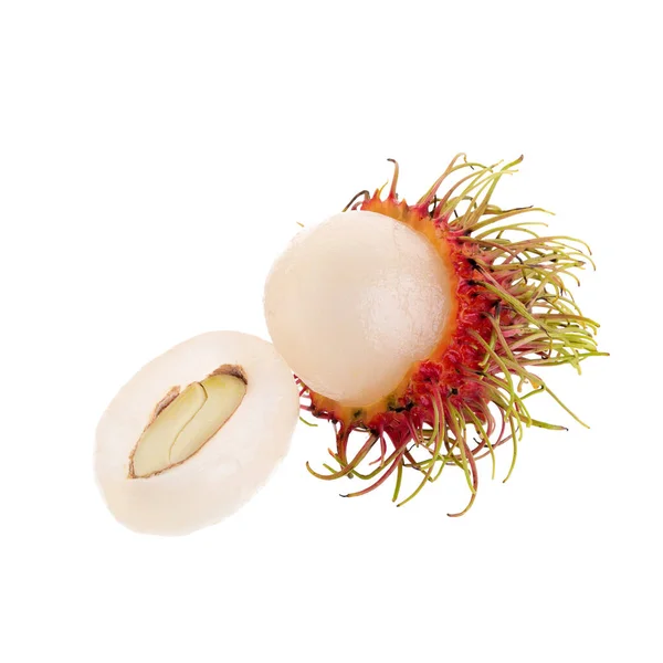 Fresh Rambutan Tropical Fruit Isolated White Background — Fotografia de Stock