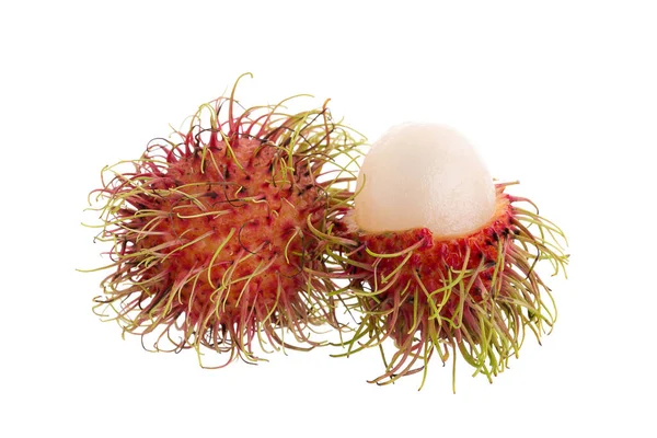 Fruta Tropical Rambutana Fresca Isolada Sobre Fundo Branco — Fotografia de Stock