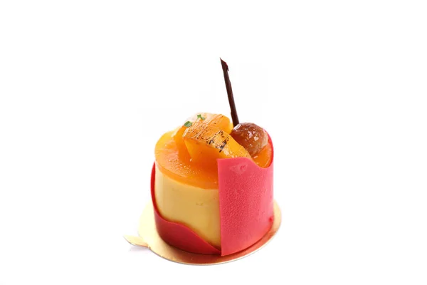 Mango Fancy Cake Strawberry Chocolate Isolated White Bac — Stock Photo, Image