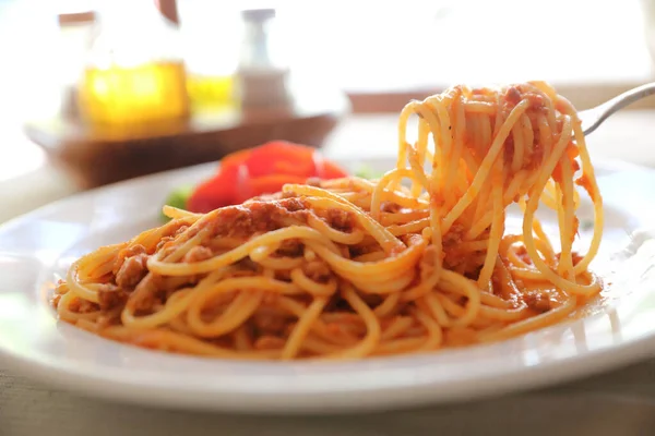 Spaghettis Bolognais Spaghettis Avec Sauce Tomate Fromage — Photo