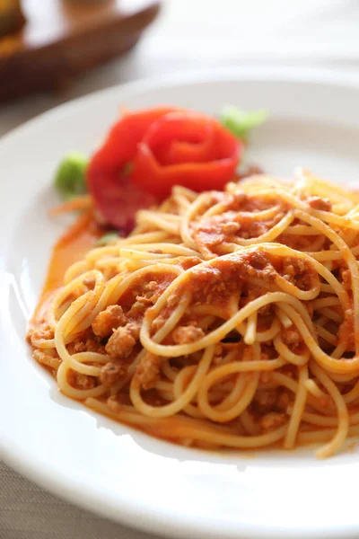 Espaguetis Boloñeses Espaguetis Con Salsa Tomate Con Queso — Foto de Stock