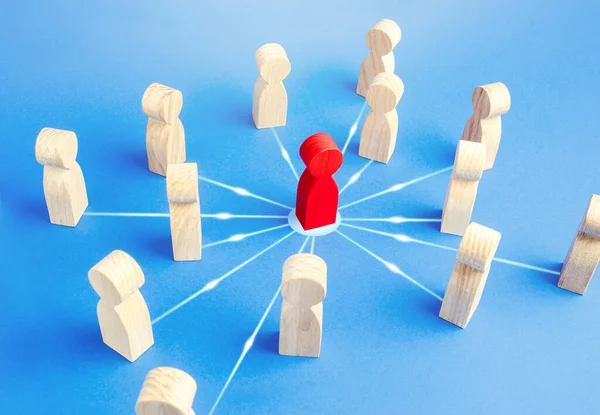 Red Person Attracts Surrounding People Leadership Skills Followers Leader His — Stock Photo, Image