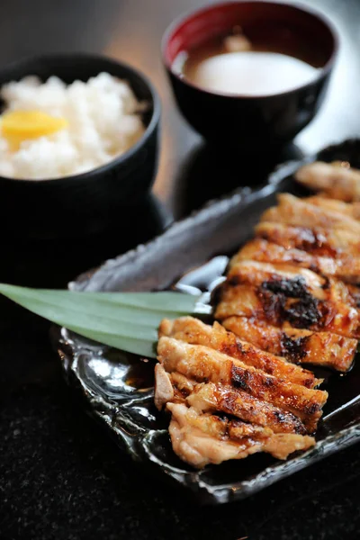 Japán Ételek Csirke Teriyoki Rizzsel — Stock Fotó