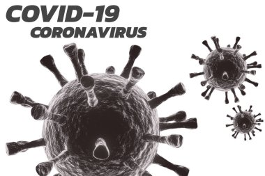 Hazırlanan 3D: Corona virüsü ya da beyaz arkaplanda metni olan Covid-19