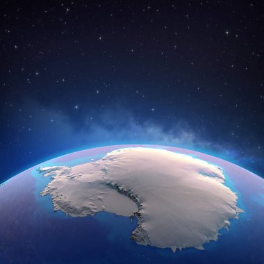 Uzaydan Antarktika, 3d illüstrasyon 