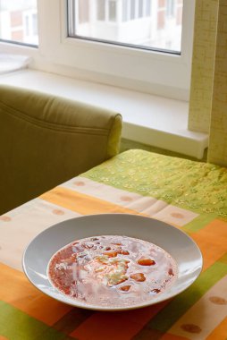 Ukrainian Borscht in a White Plate    