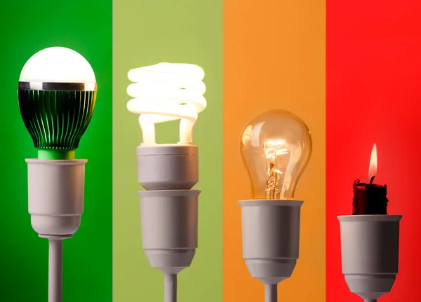 Διάφορες Lightings Από Εξοικονόμηση Ενέργειας Και Από Χρώματα — Φωτογραφία Αρχείου