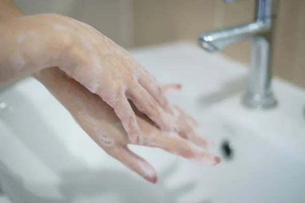 Lavarse Las Manos Con Jabón Para Matar Gérmenes Bacterias Virus — Foto de Stock