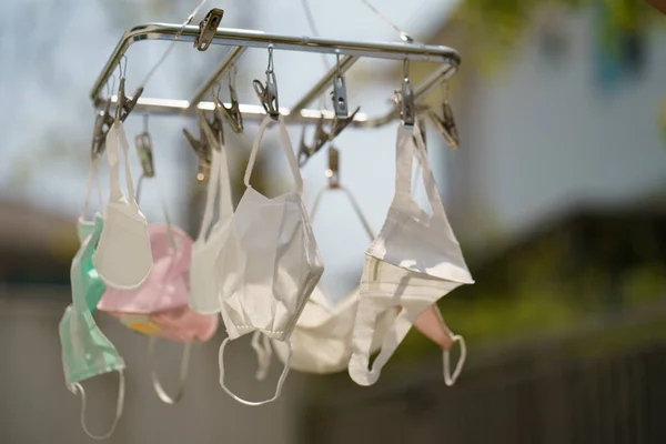 Surgical Mask Hanging Drying Rack Use Wash — Stock Photo, Image