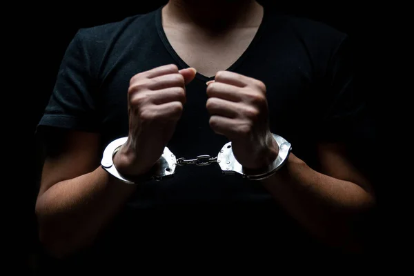 Handcuffed on a prisoner, Male prisoners  handcuffed in the dark