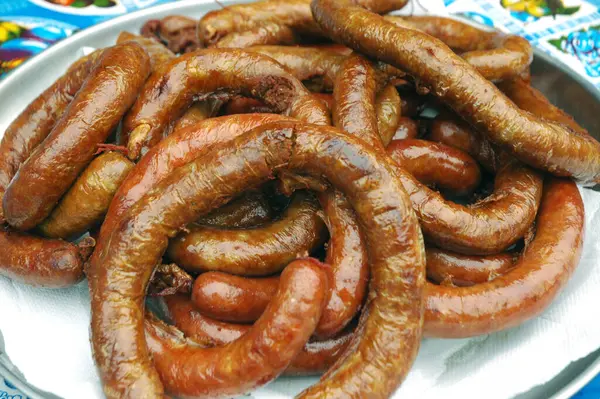 Many Sausages Plate — Stock Photo, Image