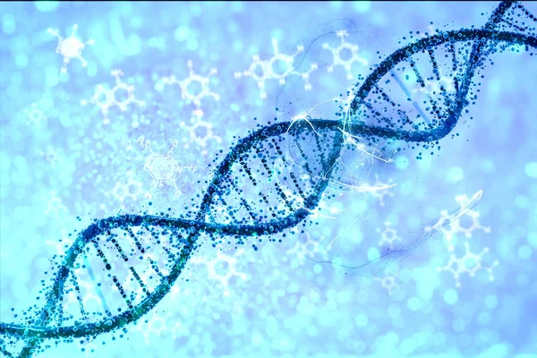 DNA molecules on abstract blue background