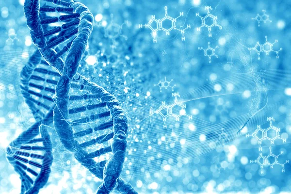 DNA molecules on the blue background