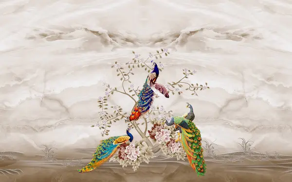 3D花孔雀丸背景壁 — ストック写真