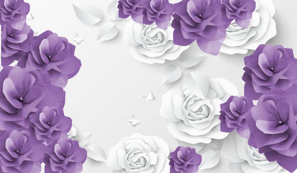 purple 3d wallpaper with flowers. background for copy space