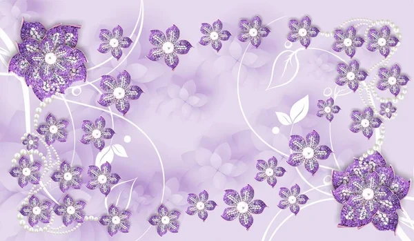 Lila Tapete Mit Blumen Hintergrund Für Kopierraum — Stockfoto
