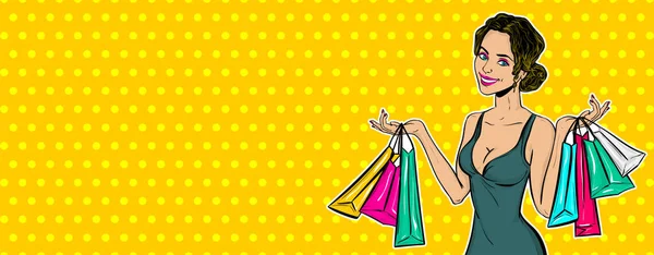 Pop Art Girl Shopping Bags — Stock Photo, Image