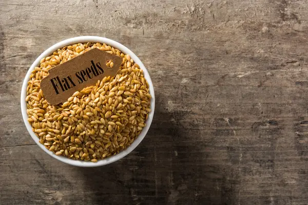 Golden Flax Seeds White Bowl — Stock fotografie