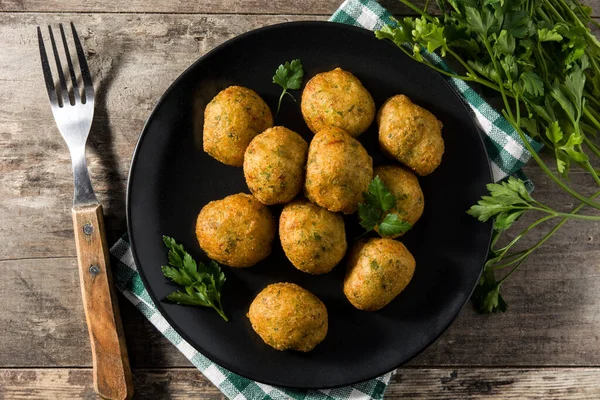 Traditional Cod Fritters Decorated Garlic Parsley — Stock Photo, Image