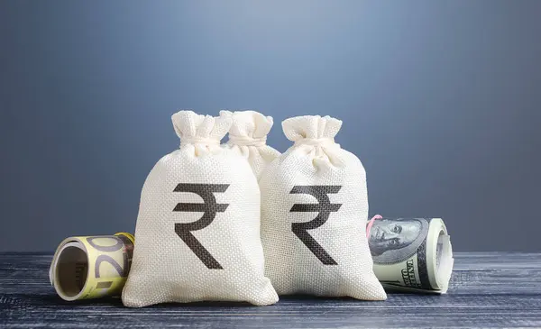 Indiai Rúpiás Pénzeszsák Befektetés Megtakarítás Közgazdaságtan Kölcsönzés Banki Szolgáltatás Monetáris — Stock Fotó