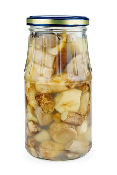 Birch Bolete Mushrooms Glass Jars Isolated White Background — Stock Photo, Image