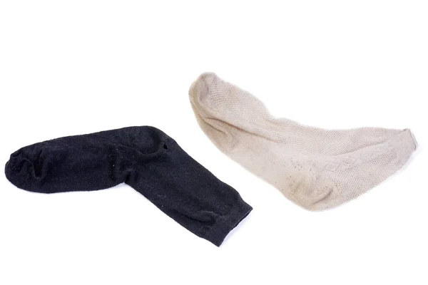 Calcetines Blancos Negros Sucios Aislados Sobre Fondo Blanco — Foto de Stock