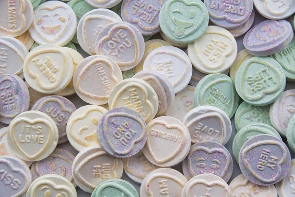 Candy Sweets Which Have Love Messages Them — Stock Photo, Image