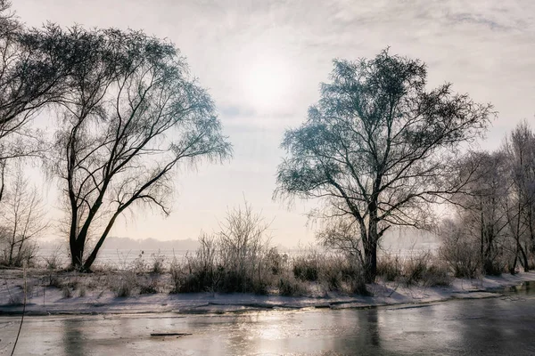 Bevroren Water Sneeuw Ijs Rivier Dnipro — Stockfoto