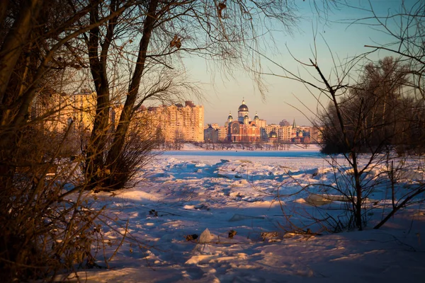 Vackert Vinterlandskap Natur Bakgrund — Stockfoto