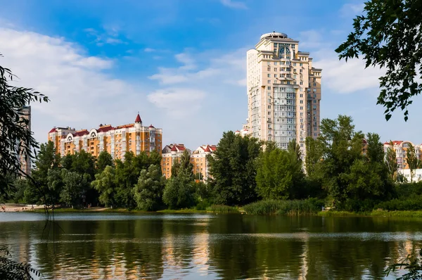 Buildings around the lake in Kyiv