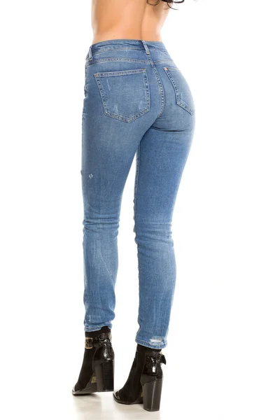 Pretty Female Legs Jeans Boots — Stock Photo, Image
