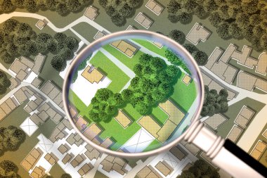 İkamet binaları olan hayali şehir haritası
