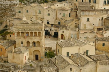 İtalya 'daki Matera şehrinin evleri ve çatıları, dünya mirası.