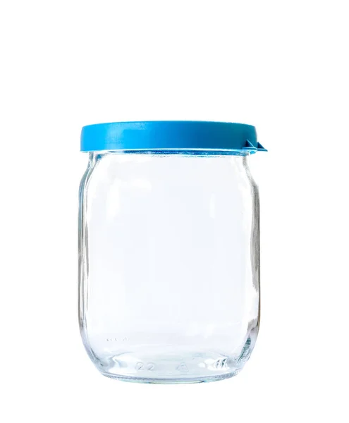 Glass Jar Blue Lid Isolated White Background — Stock Photo, Image