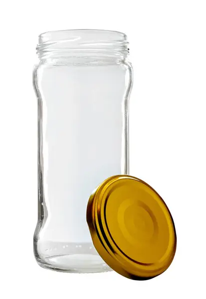 High Glass Jar Golden Lid Απομονώνονται Λευκό Φόντο — Φωτογραφία Αρχείου