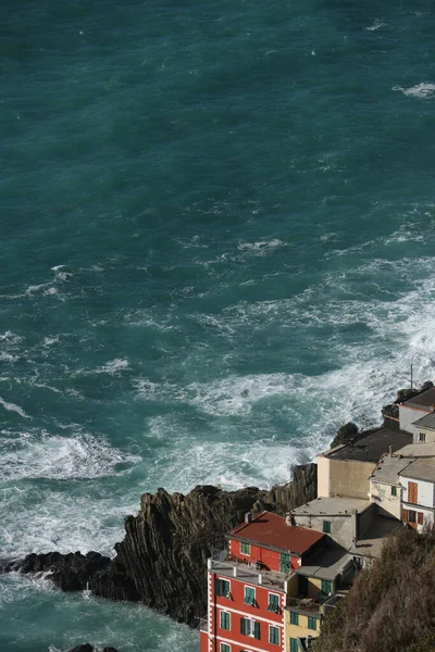 Panorama Del Paese Riomaggiore Nelle Cinque Terre Roug — Foto Stock