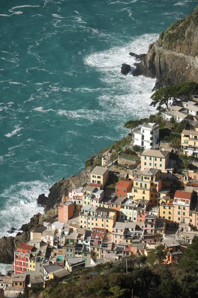 Πανόραμα Του Χωριού Riomaggiore Στο Cinque Terre — Φωτογραφία Αρχείου