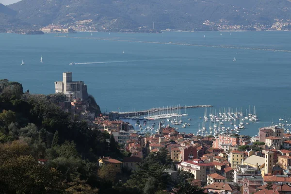 Panorama Cidade Lerici Com Mar Castelo — Fotografia de Stock