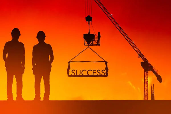 Silhouette Success Construction Worker Concept Success Work Tired Accomplish Which — Stock Photo, Image