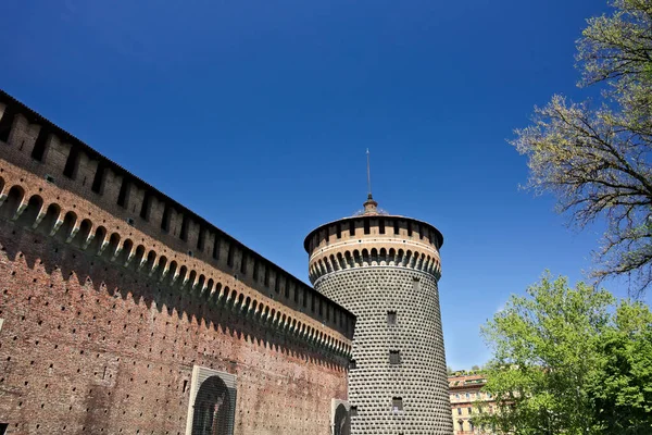 Château Sforza Milan Tour Cylindrique Murs — Photo