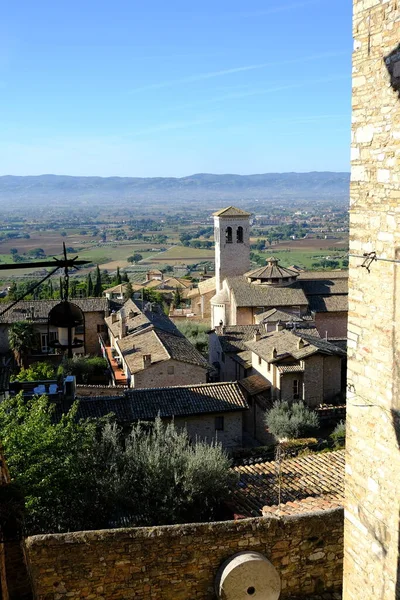 Panorama Het Platteland Van Assisi Met Kerken Huizen Bomen — Stockfoto
