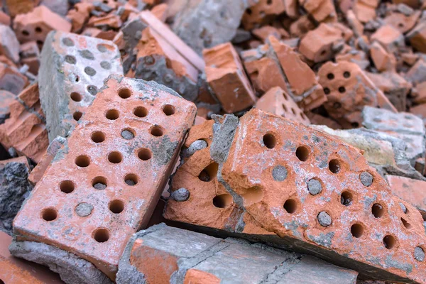 Old Broken Bricks Dumped Pile Demolition Building — Stock Photo, Image