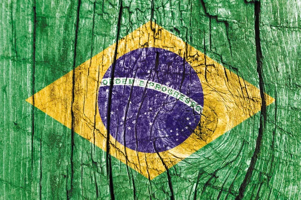 Brazil Flag Painted Old Cracked Wooden Surface — Stock Photo, Image