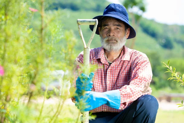 Portrait Senior Man Gardening Tools — Stok Foto