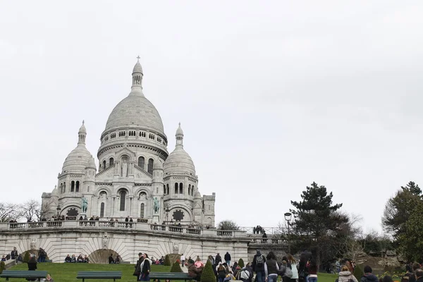 Toeristen Basiliek Van Sacre Coeur Parijs Frankrijk — Stockfoto