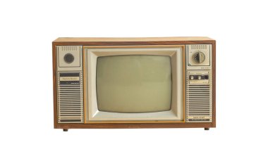 Beyaz arkaplanda eski TV ekran alıcısı